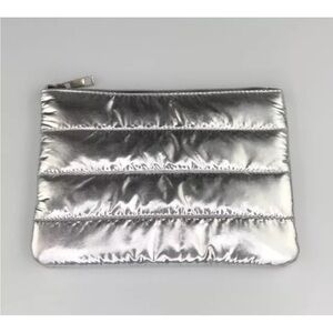 Color Wow Silver Metallic Puffer Make Up Cosmetic Travel Bag
